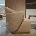 Beige Fabric L-Shape Sofa Set with Geometric Panel Craftsmanship & Fan-Shaped Quilting